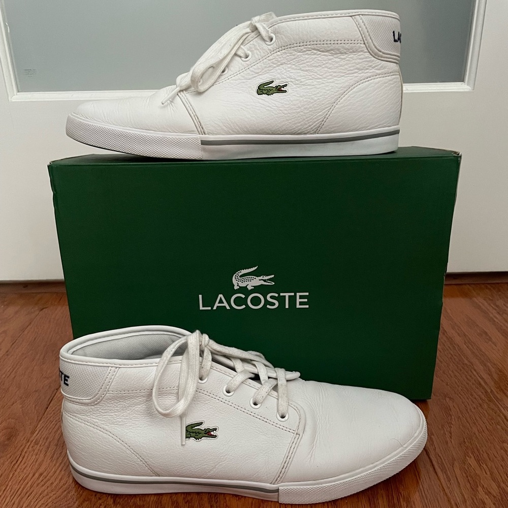 Lacoste Ampthill White Leather Shoes Men’s Size 9 *Like new condition w/box*